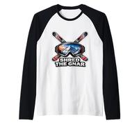 Shred The Gnar Expert Skier Skiing Lover Ski Instructor Mens Raglan Baseball Tee