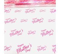 ShredAstic® 2 Metres Happy Mother's Day Pink Script Design Cellophane Film Wrap Clear Background / 3 metres curling ribbon cut length folded