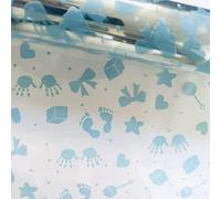 ShredAstic® BABY PRINT BOY BLUE Cellophane Gift Wrap Baby Shower Hamper (10 metre roll)