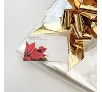 ShredAstic® Clear Cellophane Hamper Wrap Kit with Pull Bow & Merry Christmas Poinsettia Card (1 Metre Cello, bow & card, gold metallic bow)