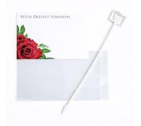 ShredAstic®️ Florist Message Card Funeral flowers Set - 1 large card 12.5 x 9cm / 1 clear cello self seal bag weatherproof / 1 card holder cardette (Deepest sympathy rose)