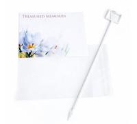 ShredAstic®️ Florist Message Card Funeral flowers Set - 1 large card 12.5 x 9cm / 1 clear cello self seal bag weatherproof / 1 card holder cardette (Treasured memories)