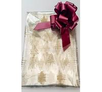 ShredAstic® Gold Christmas Tree Florist Cellophane Hamper Wrap with 30mm Pull Bow (1 Metre, Burgundy)