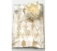 ShredAstic® Gold Christmas Tree Florist Cellophane Hamper Wrap with 30mm Pull Bow (1 Metre, Cream)