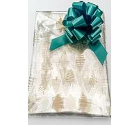 ShredAstic® Gold Christmas Tree Florist Cellophane Hamper Wrap with 30mm Pull Bow (2 Metres, Dark Green)