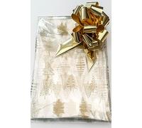 ShredAstic® Gold Christmas Tree Florist Cellophane Hamper Wrap with 30mm Pull Bow (5 Metres, Gold Metallic)