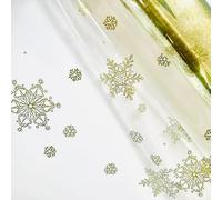 ShredAstic GOLD SNOWFLAKE various sizes Christmas Cellophane wrap Film 80cm wide with 3 metres gold curling ribbon Hampers Wrap Floral Arrangements Gift Baskets (half metre cut length)