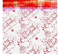 ShredAstic MERRY CHRISTMAS RED script Cellophane wrap Film 80cm wide with 3 metres red curling ribbon Hampers Wrap Floral Arrangements Gift Baskets (7 metres)