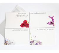 ShredAstic® PACK OF 4 assorted small Florist Funeral flower Message Cards with 4 clear cellophane self seal bags 6 x 9cm (60x90mm) Deepest Sympathy, Always Remembered, Cherished Memory