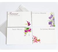 ShredAstic® PACK OF 4 assorted small Florist Funeral flower Message Cards with 4 clear cellophane self seal bags 6 x 9cm (60x90mm) Forever in our thoughts, In loving memory, Sadly missed