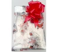 ShredAstic® Santa Snowman Reindeer Christmas Florist Cellophane Hamper Wrap with 30mm Pull Bow (2 metres, Red)