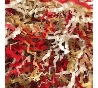 ShredAstic ® Shredded Paper Crinkle Cut Zig Zag RED IVORY GOLD Mix gifts baskets hampers crafts (50 grams)