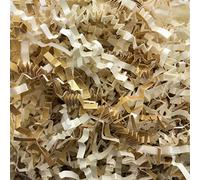 ShredAstic ® Shredded Paper Zig Zag Crinkle Cut Ivory/Gold Paper Mix gifts baskets hampers crafts (20 grams)