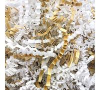 ShredAstic ® Shredded Paper Zig Zag Crinkle Cut White/Gold Paper Mix gifts baskets hampers crafts (2000 grams (2 kilo))