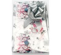 ShredAstic® Snowflake Santa Snowman Christmas Florist Cellophane Hamper Wrap with 30mm Pull Bow (2 Metres, Silver)