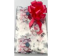 ShredAstic® Snowflake Santa Snowman Christmas Florist Cellophane Hamper Wrap with 30mm Pull Bow (5 Metres, Red)