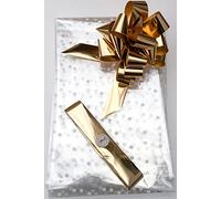 ShredAstic® White Dot Florist Cellophane wrap with 30mm Pull Bow (5 metres, Metallic Gold)