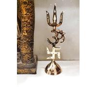 SHREE HARI HOME DECOR Brass Table Top Swastik Om Trishul | Vastu Trishakti Yantra for Home,Office,Main Door Entrance| Protection| Decor Astrology (7 Inches, Gold)