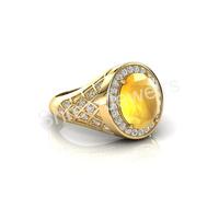 Shree Jewelrs 2.15 Carat Yellow Sapphire Adjustable Gold Plated Oval Shape Original and Certified Natural Pukhraj Unheated Untreated Gemstone Ring for Women and