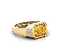 Shree Jewelrs 4.75 Carat Yellow Sapphire Gemstone Adjustable Gold Plated Square Shape Original and Certified Natural Pukhraj Unheated and Untreated Gemstone Ring for