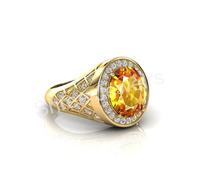Shree Jewelrs 9.75ct Yellow Sapphire Gemstone Adjustable Gold Plated Oval Shape Original and Certified Natural Pukhraj Unheated Untreated Gemstone Ring for Women and Women
