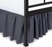 Shreem Linen Ruffled Bed Skirt with Split Corners, Gathered Style, 100% Microfiber, 15-Inch Drop, Dust Ruffle Bedskirt with Platform, King, Dark Grey