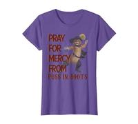 Shrek 2 Pray for Mercy from Puss in Boots T-Shirt, Women, Purple Heather, Medium