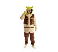 Shrek Character Unisex Onesie | Cosy Fleece Loungewear with 3D Hood & Zipper | Long Sleeve Movie Costume for Relaxing & Dress-Up Merch - Medium Beige