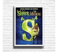 Shrek Poster Print, Musical Print, A4 A3 West End Broadway Theatre Show, Wall Art Deco Special Canvas West End Print, London theatre art frame options (A4 Framed (White))