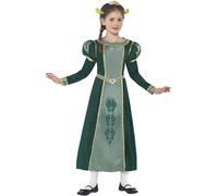 Smiffys Children's Shrek Princess Fiona Costume, Dress, Tiara Headband & Ears, Official Shrek License Outfit with Puff Sleeves & Princess Fiona Details, Group Costume