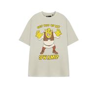 Shrek Unisex Cream Graphic Tee | Get Out of My Swamp Character Print Short Sleeve T-Shirt | Crew Neck Cartoon Top | Adults Streetwear | Shrek Merch - Medium