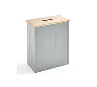Vonhaus Bathroom Storage Box - Grey Bathroom Box w/Wood Effect Lid - Bathroom Storage for Cleaning Products, Toilet Roll & More - Slim & Compact