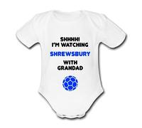 SHREWSBURY Shhhh! I'm watching with Daddy Mummy Grandad Unique Football Babygrow Cute Personalised Funny Baby Vest Grow Boys Girls Unisex Gift Babygrow Bodysuit TOWN