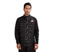 Shreyanvi Indian Traditional Jacquard Waistcoat Wedding Festive Occasions Nehru Jacket For Men, Black1, 50