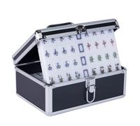SHRGOMPIT Chinese Riichi Mahjong Set 144 Acrylic Tiles Traditional Chinese Version Board Game with Black Aluminum Alloy Box for Travel Party Family Game Gift(Color:Suet White)(37 * 28 * 21mm)