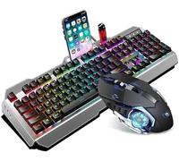 SHRGOMPIT LED Backlit Keyboard and Mouse Combo with Emitting Character Adjustable REG LED Backlight Mouse Multimedia Keys Mechanical Gaming,2000 DPI for Windows & Mac PC Gamers