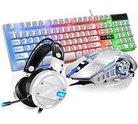 SHRGOMPIT Mechanical Hand Keyboard Mouse Headset 3 Pcs，Esports Gaming Cable Laptop Peripherals Mouse and Machine for Home Female Desktop Steampunk Suit(White)
