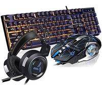 SHRGOMPIT Mechanical Hand Keyboard Mouse Headset 3 Pcs，Esports Gaming Cable Laptop Peripherals Mouse and Machine for Home Female Desktop Steampunk Suit(Black)