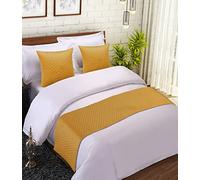 Shri Anand Creations Quilted Velvet Combo of Bed Runner with Cushion Covers(Golden) (Bed Runner 18x90inches) (Cushion Covers 16x16inches)