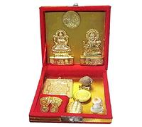 Shri Kuber Dhan Laxmi Varsha Yantra statue wealth pooja kit coin charan diwali Square Diwali pooja Colour Gold Material Metal