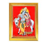 Shri Radha Krishna Hindu God Photo With Golden Frame Table Wall Pooja Room Worship Religious Spiritual 8.3X6.5