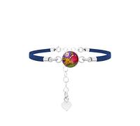 Shrieking Violet 925 Sterling Silver and Vegan Suede Round Real Flower Bracelet - Assorted Flowers (Navy)
