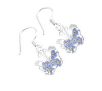 Shrieking Violet 925 Sterling Silver Butterfly Real Flower Drop Earrings - Forget-Me-Not (Blue)