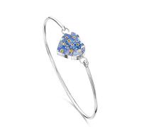 Shrieking Violet 925 Sterling Silver Heart Real Flower Bangle - Forget-Me-Not (Blue)
