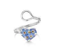 Shrieking Violet 925 Sterling Silver Heart Real Flower Ring - Forget-Me-Not (Blue)