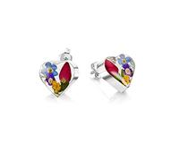 Shrieking Violet 925 Sterling Silver Heart Real Flower Stud Earrings - Assorted Flowers (Multicolour)
