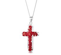 Shrieking Violet 925 Sterling Silver Large Cross Real Flower Pendant Necklace - Poppy (Red)