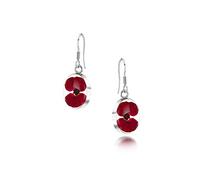 Shrieking Violet 925 Sterling Silver Oval Real Flower Drop Earrings - Poppy (Red)