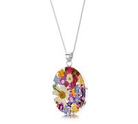 Shrieking Violet 925 Sterling Silver Oval Real Flower Pendant Necklace