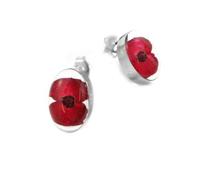 Shrieking Violet 925 Sterling Silver Oval Real Flower Stud Earrings - Poppy (Red)